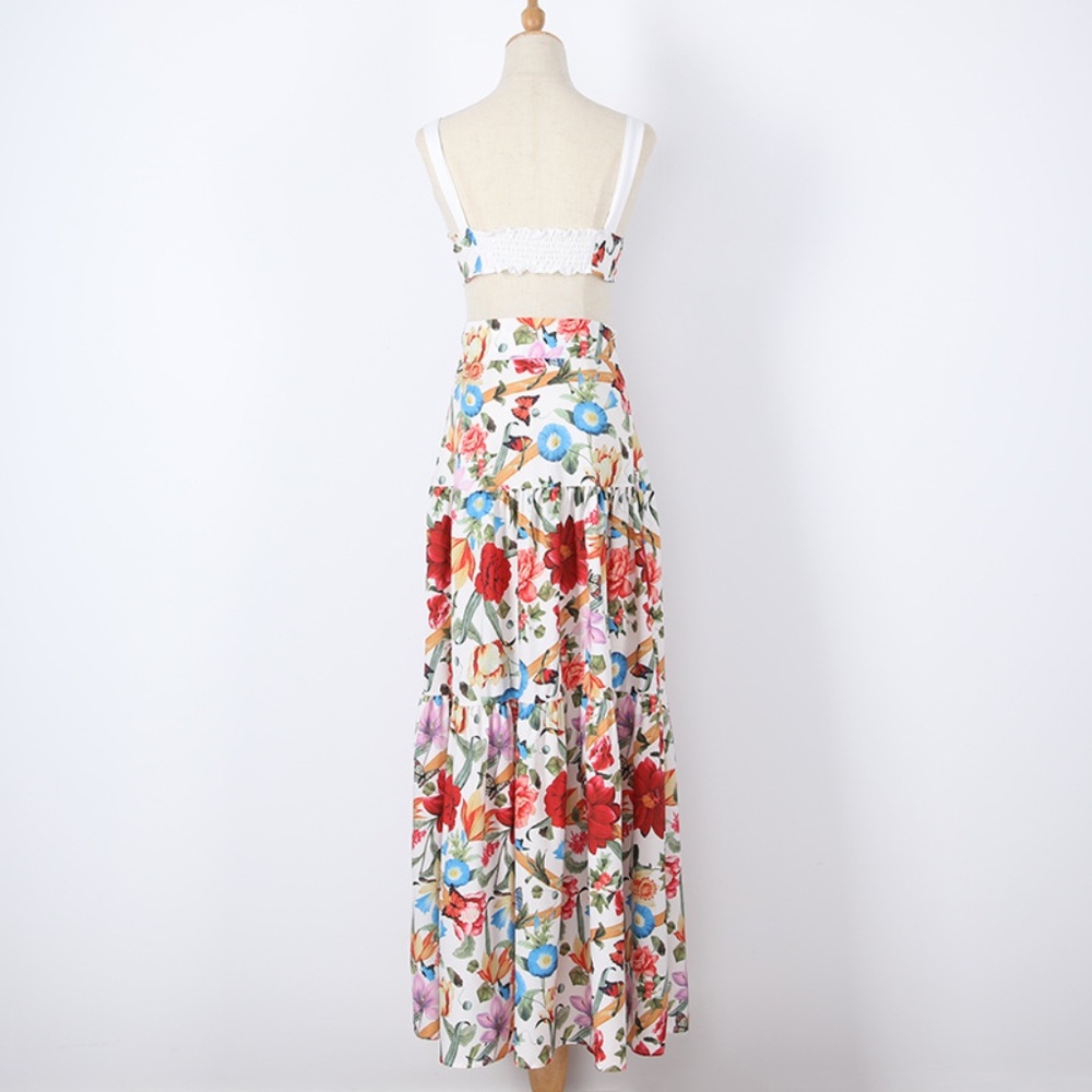 Boho gypsy floral print crop top maxi skirt Set - Picture 10 of 12